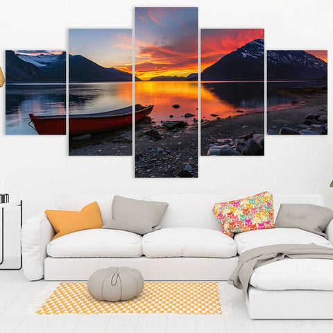 Image of Red Boat at Sunset