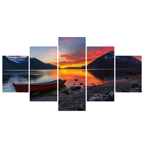 Image of Red Boat at Sunset
