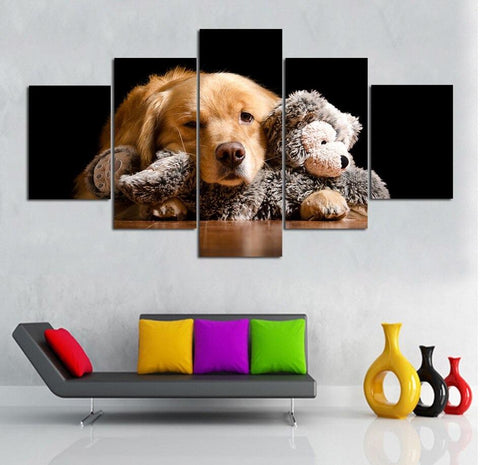 Image of Puppy and Teddy Bear