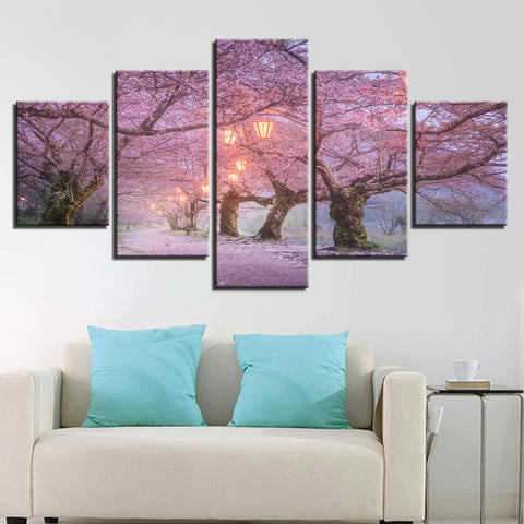 Image of Cherry Blossom Trees with Lights