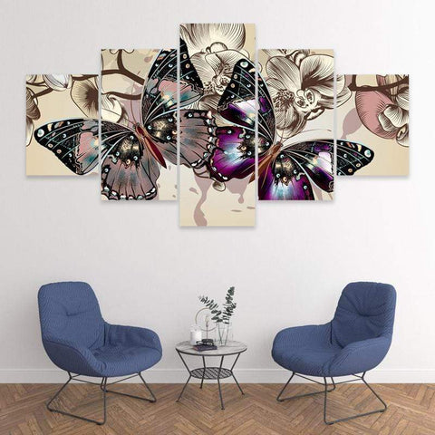 Image of Colorful Butterfly with Flowers