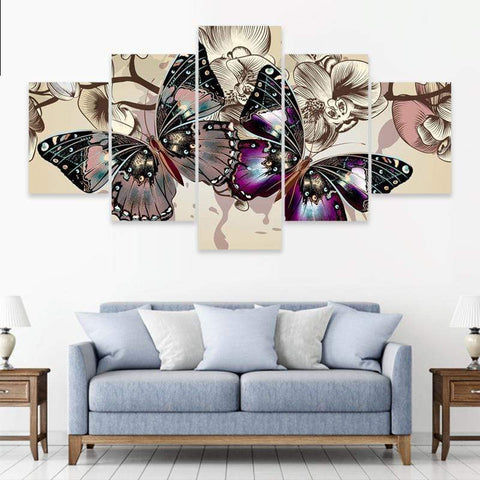 Image of Colorful Butterfly with Flowers