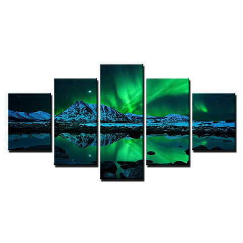 Image of Aurora Borealis and Mountains