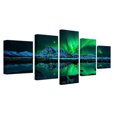 Image of Aurora Borealis and Mountains