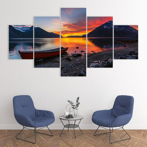 Image of Red Boat at Sunset