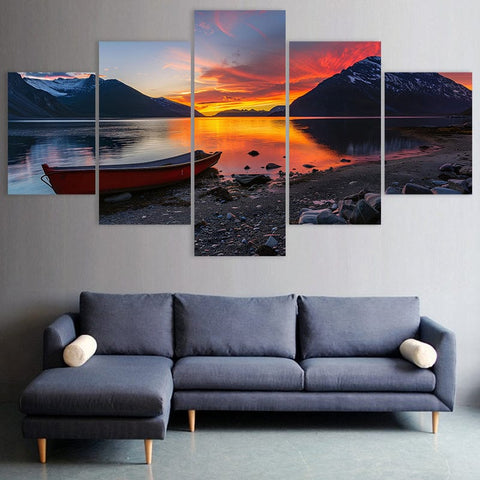 Image of Red Boat at Sunset