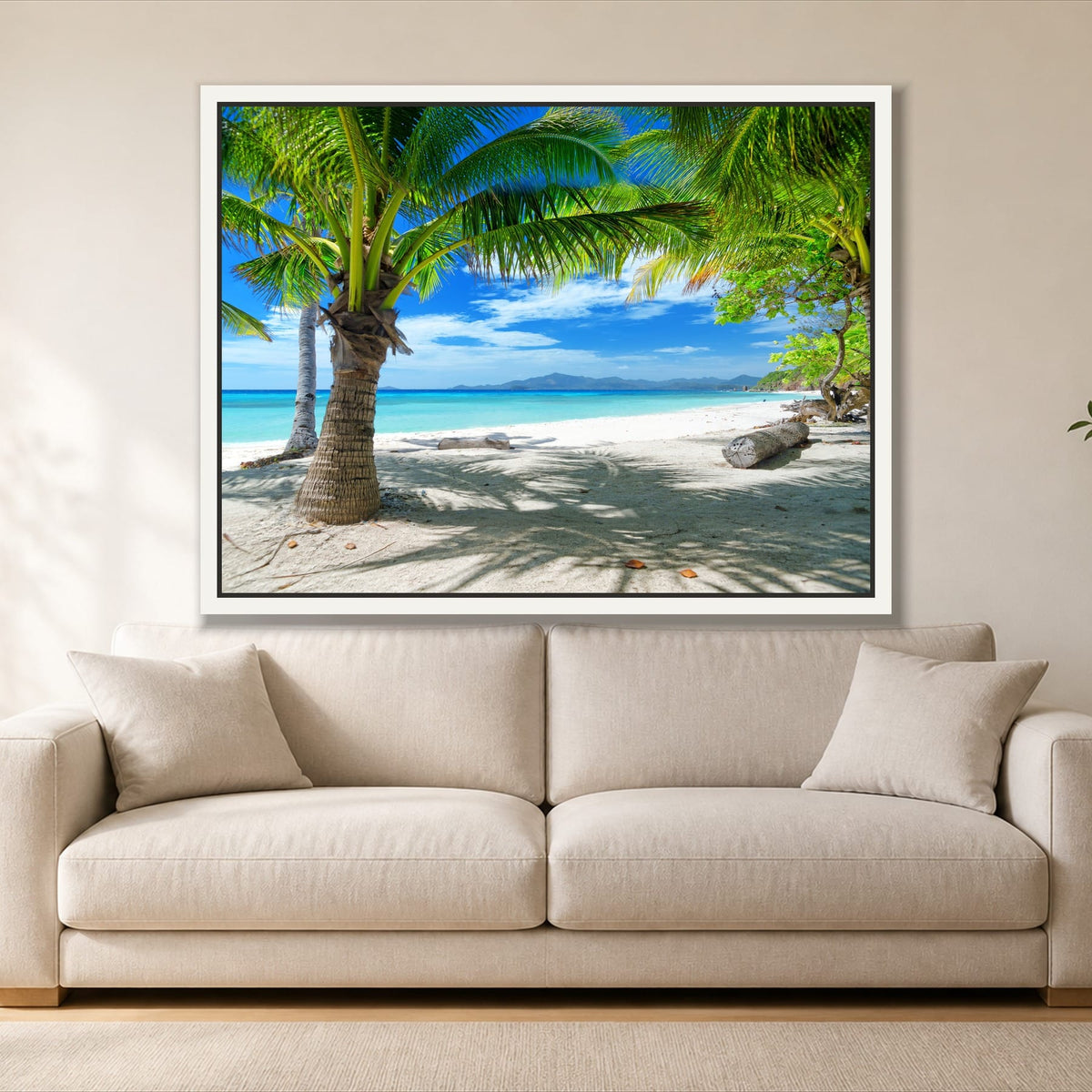 Calm Blue Ocean Views single panel canvas in a white floating frame