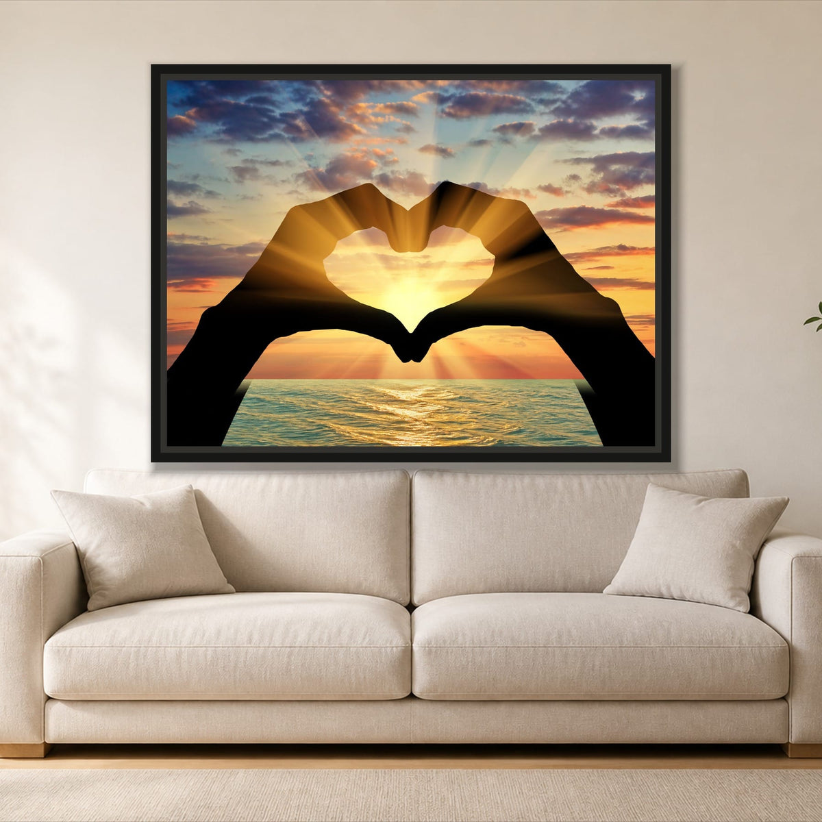 Rays of Love single panel canvas in a black floating frame