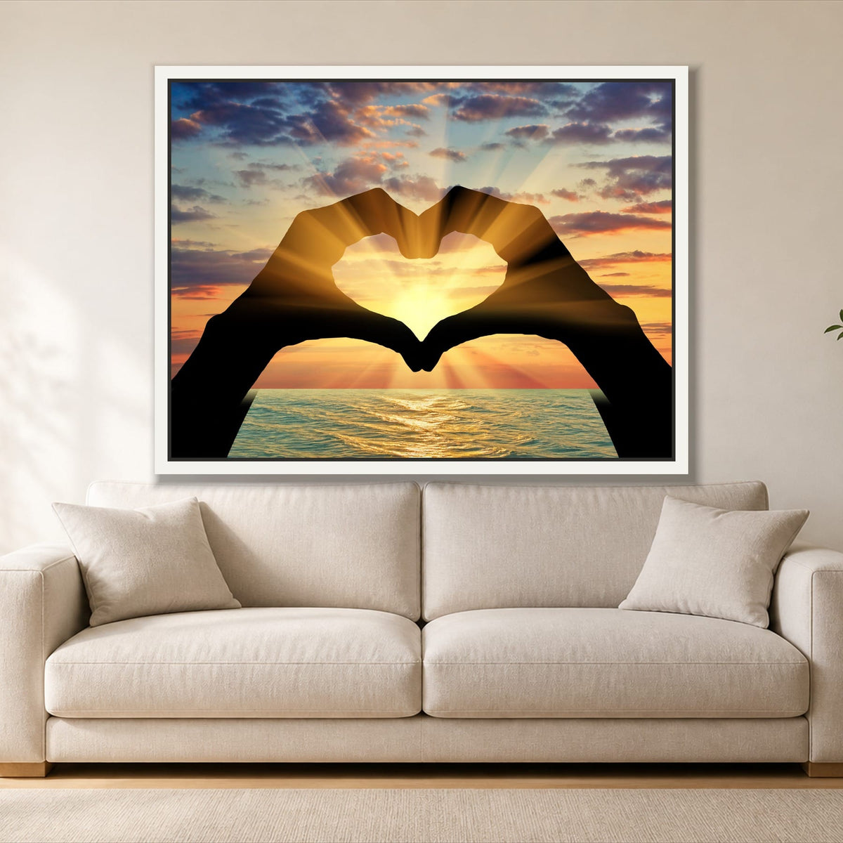 Rays of Love single panel canvas in a white floating frame