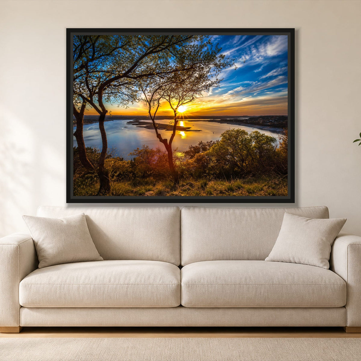 Sunrise in Paradise single panel canvas in a black floating frame