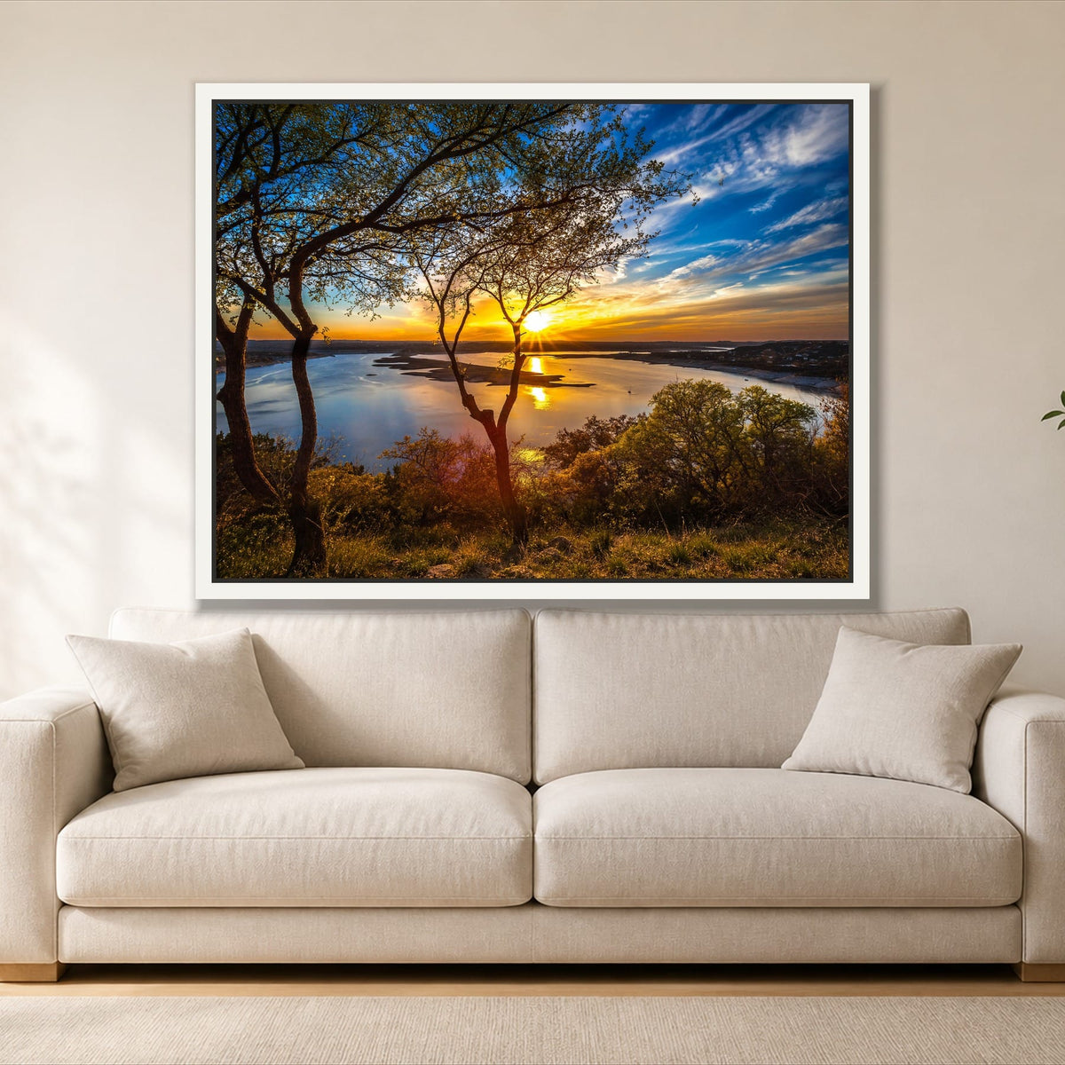 Sunrise in Paradise single panel canvas in a white floating frame