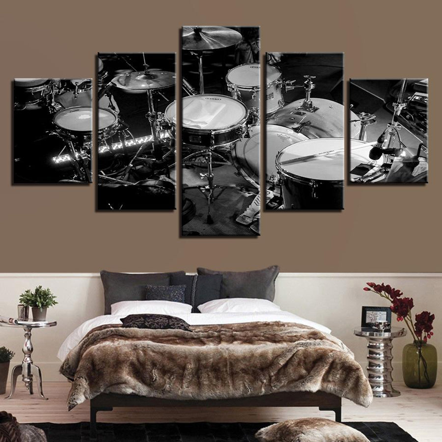 Drum Set in Black and White