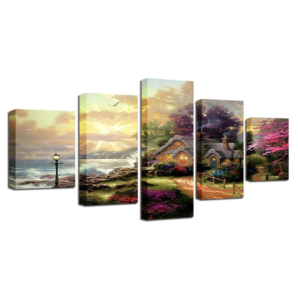 Wall Ready Canvas Enchanted Cottage ready to hang modern wall art multi panel 5 piece