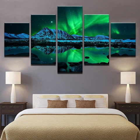 Image of Aurora Borealis and Mountains