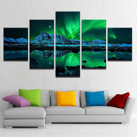 Image of Aurora Borealis and Mountains
