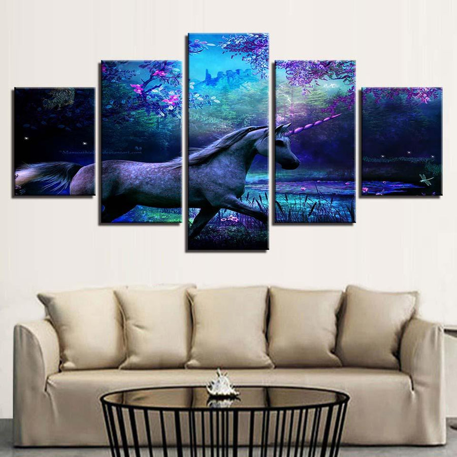 Unicorn in Purple Forest
