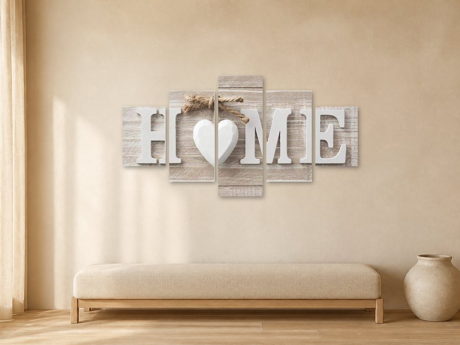 No Place Like Home canvas artwork displayed in a warm neutral interior.